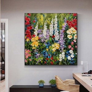 Summer flowers, garden, meadow, acrylic painting, hand-painted