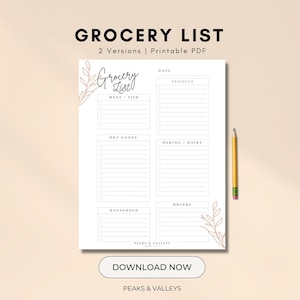 Grocery List Printable Template, Grocery Planner, Food Shopping List ...