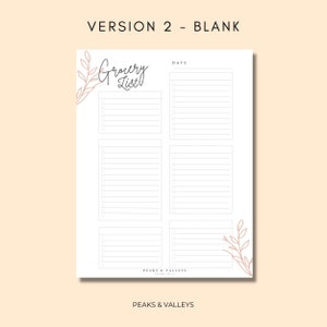 Grocery List Printable Template, Grocery Planner, Food Shopping List ...