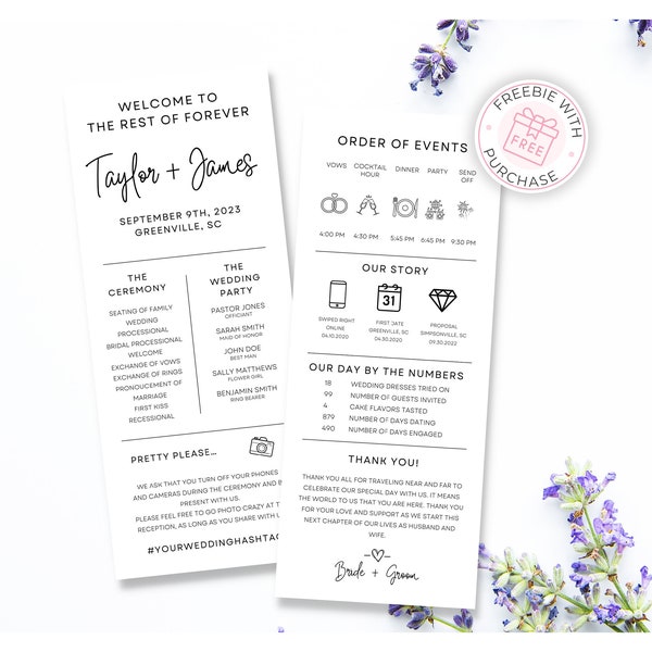 Wedding Infographic Program, Wedding Program Template Download, Editable Wedding Program, Printable Program, Modern Program,  Canva Template