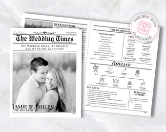 Wedding Newspaper, Wedding Timeline Template, Wedding Program Booklet, Wedding Day Timeline Canva Template, Ceremony Program Template