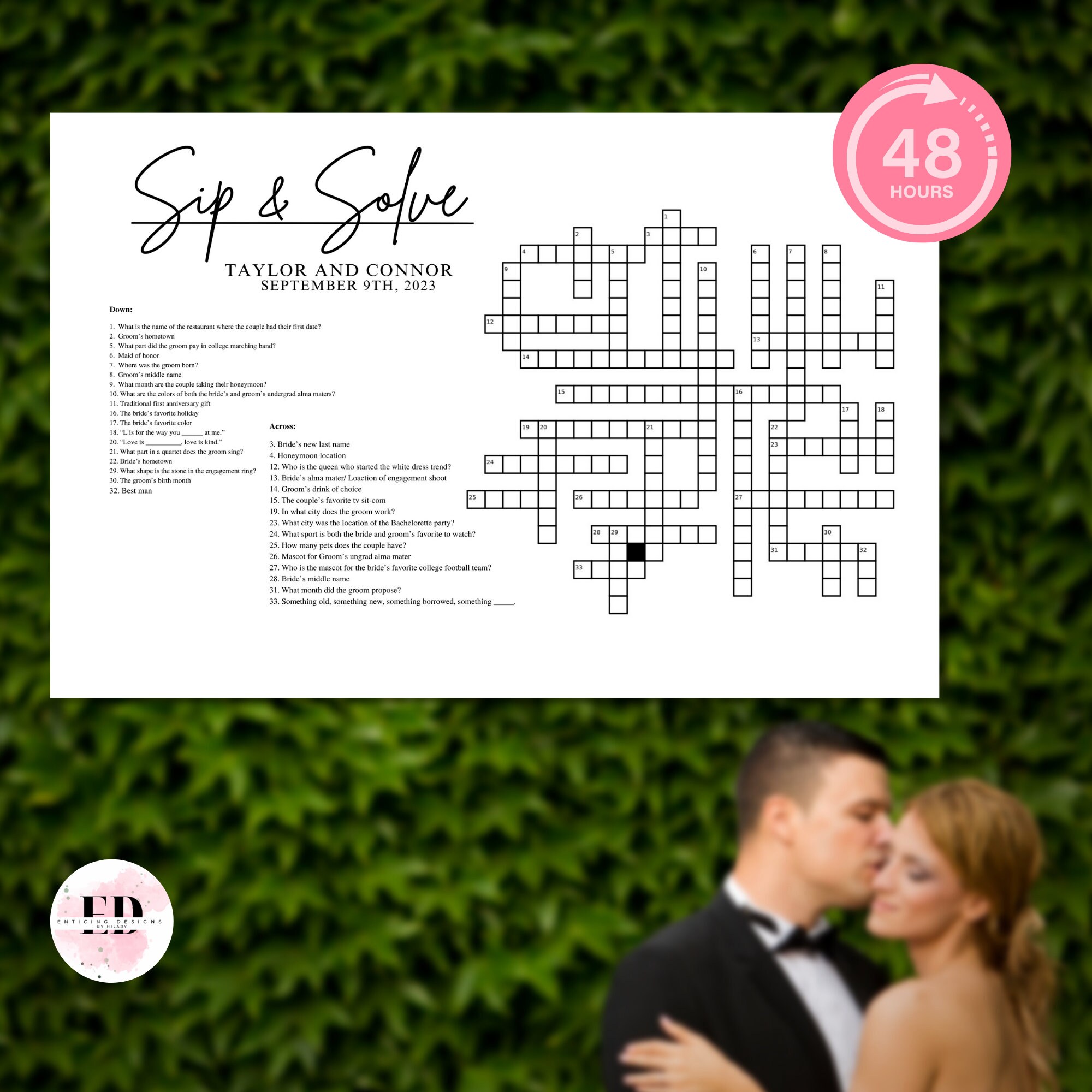Custom Wedding Crossword Sip and Solve Puzzle Wedding Games Etsy UK