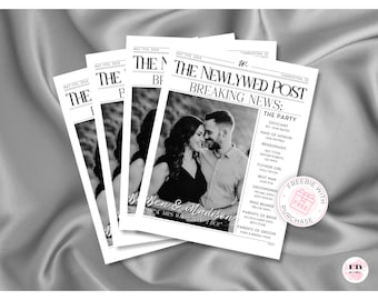 Wedding Newspaper, Wedding Day Details Template,  Wedding Timeline Digital Download, Editable Infographic Program, Wedding Guest Itinerary