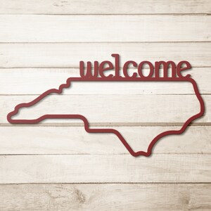 North Carolina Metal Wall Art, North Carolina State Metal Sign, North Carolina Welcome Metal Sign Red