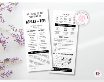 Wedding Infographic Program, Wedding Program Template Download, Editable Wedding Program, Printable Program, Modern Program,  Canva Template