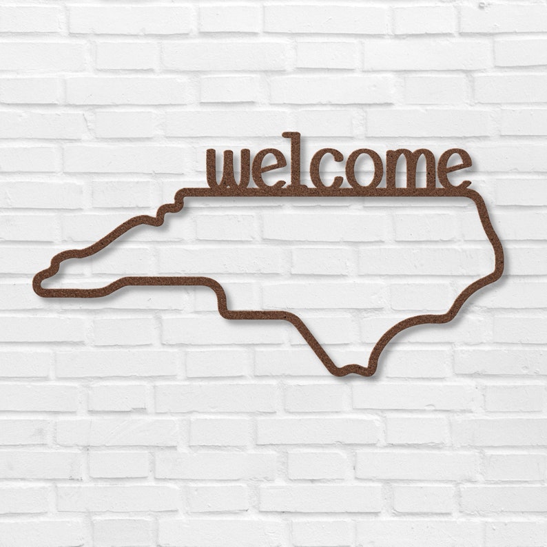 North Carolina Metal Wall Art, North Carolina State Metal Sign, North Carolina Welcome Metal Sign Copper