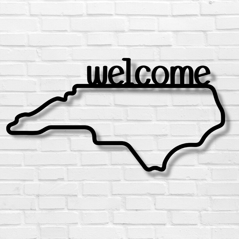 North Carolina Metal Wall Art, North Carolina State Metal Sign, North Carolina Welcome Metal Sign Black