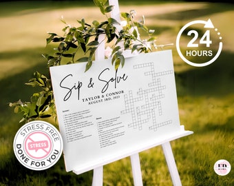 Custom Wedding Crossword Sip and Solve Puzzle, Wedding Games Digital Template, Personalized Wedding Sign, Custom Puzzle, Custom Wedding Game