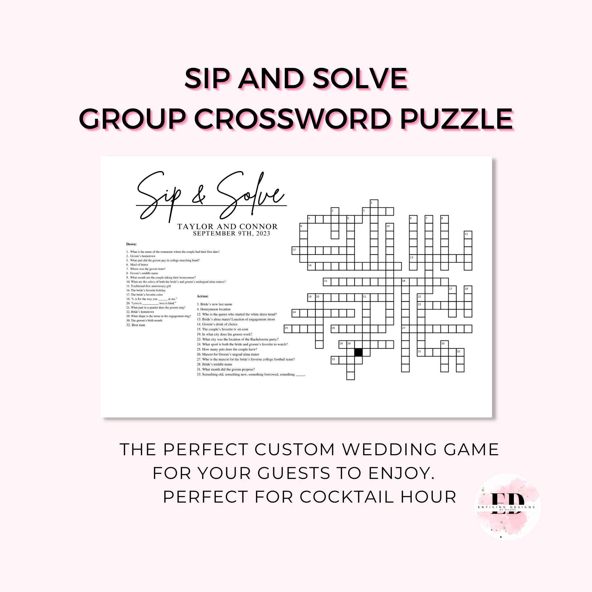 Custom Wedding Crossword Sip and Solve Puzzle Wedding Games Etsy Canada