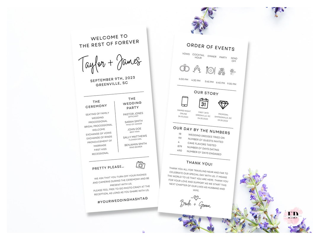 Wedding Infographic Program, Wedding Program Template Download