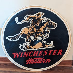 Modern Porcelain enamel Winchester Western Double Sided Large 30&quot; Sign