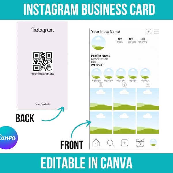 Instagram Business Card 2023, IG Business Card, QR code Business Card, Instagram Business Card Template