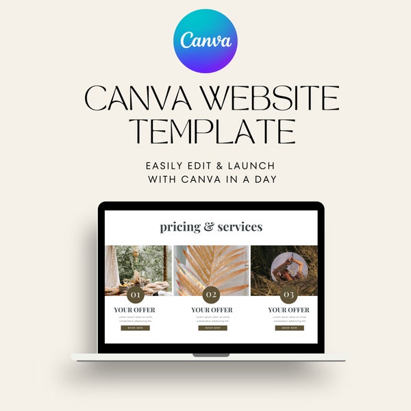 Canva Website olive grren natural | Canva Template Coach | Canva Website Template Business  | Small Business Website | Boho Website Design
