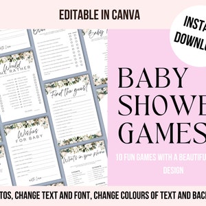 Baby Shower Trivia Game, Baby Shower Games, Floral Design, Baby Shower, Trivia Template, Trivia Questions, , Baby Template, Canva temp