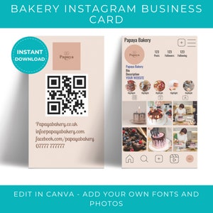Bakery Instagram Business Card | Bakery Instagram | Qr Code Business Card | Instagram Business Card Template