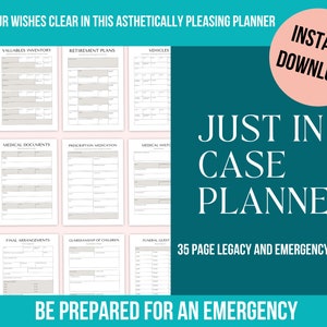 Voor het geval dat noodplanner, &#39;wat als&#39; nood- en oude planner, organizer voor belangrijke documenten, planning einde levensduur, invulbare pdf