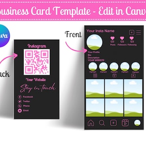 Instagram Business Cards, DIY Canva Business Card Template Design, IG Influencer Cards, Small Business Digital Cards, Premade Business Card