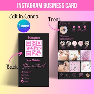 2023 Instagram Business Cards, DIY Canva Business Card Template Design, IG Influencer Cards, Small Business Digital Cards,  Business Card