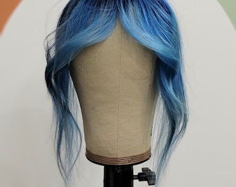 The "Ocean Blue" Professionally Coloured Human Hair Clip-In Curtain Bangs