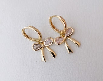24K Bow Huggies, Gold Bow Earrings, Gifts for Her, Gold Jewelry, Unique Gifts