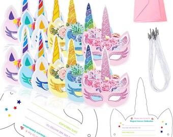 12 x Unicorn Girls Party Invitations - Kids Mask Invitation Card Envelope Rainbow Unicorn Birthday Party Invitation Card Kids Birthday