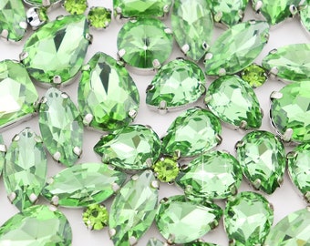 120pcs Crystal Clear Sew On Rhinestone , Diy Dress Stones, Mixed Shape Glass Rhinestones For Clothing, Sew On Rhinestone With Claw (Green)