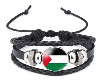 Palestine Flag Bohemian Bracelet Boho Bangle Wristband Vintage Leather UNISEX Black One Size