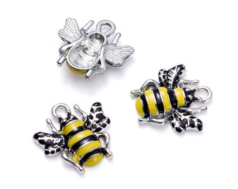 10Pcs Bee Charm (18mm) Pendants Honeybee Chpendants Enamel Craft Embellishments For Jewelry Making,DIY Earring, NecklaceStrong,Long-Lasting