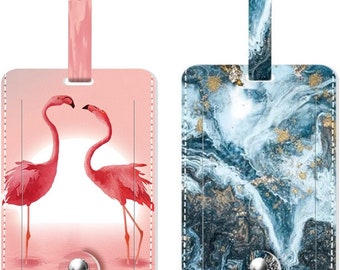 Unique Travel Secure Luggage Tags Preventing Loss Suitcase ID Tag Travel Privacy Protection Leather Tags Travel Bag , Deep sea,Flamingo