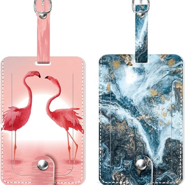 Unique Travel Secure Luggage Tags Preventing Loss Suitcase ID Tag Travel Privacy Protection Leather Tags Travel Bag , Deep sea,Flamingo