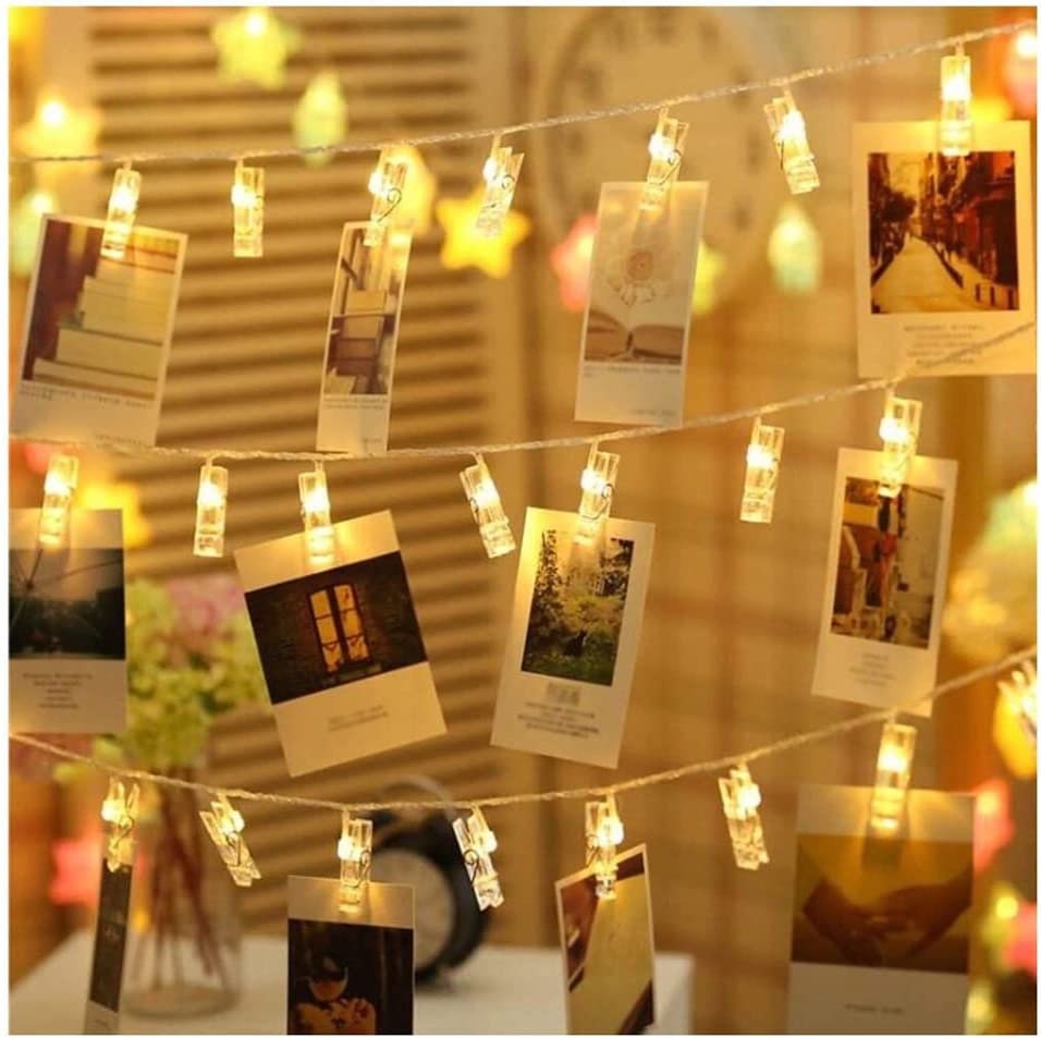 20 LED Battery Photo Clip Light Peg Fairy String Lights Wedding Party  Bedroom Picture Hanging - 3 Meters - Warm White