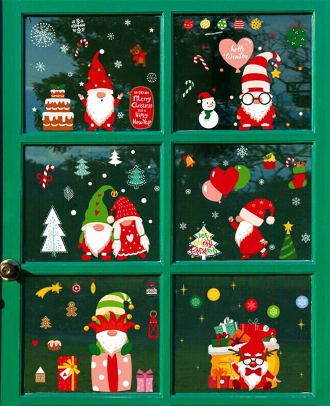 Christmas Gnome Santa Trees Window Stickers,christmas Window Stickers