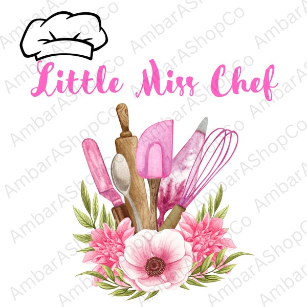 Little Miss Chef PNG Petite fille qui cuisine PNG Outils de chef PDF Design par sublimation Cuisine de chef Svg Toque de chef Png Fille cuisine Svg cuisinier