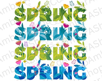 Spring floral png Hello spring png Spring print Floral png Spring clipart Spring flowers svg Spring floral alphabet Sublimation design