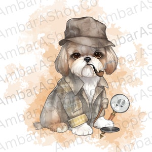 Shih Tzu PNG propriétaire de Shih Tzu aquarelle Shih Tzu détective png chien détective Shih Tzu maman téléchargement numérique chien mystère png espion png vrai crime
