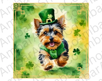 St. patrick's day Hund Yorkshire Terrier png Aquarell St. patrick’s png Yorkie Hundeliebhaber Hund Cliparts Dogmom Hund mit Hut Yorkie png