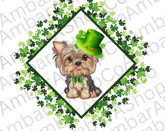 St. Patricks Yorkie PNG, Kleeblatt PNG, Hund PNG, Sublimationsdesign SVG Glücklicher St. Patrick's Day Hund, digitaler Download Png, Klee Png Yorkie