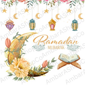 Ramadan png Ramadan floral svg Happy Ramadan SVG Ramadan Kareem png Islamic crescent moon Watercolor moon png watercolor lantern svg Mubarak