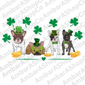 Französische Bulldogge PNG St. Patrick’s Day Frenchie Glücksbringer SVG französische Bulldogge Kleeblatt Saint Patrick’s französische Bulldogge PNG Hund Süßer Welpe