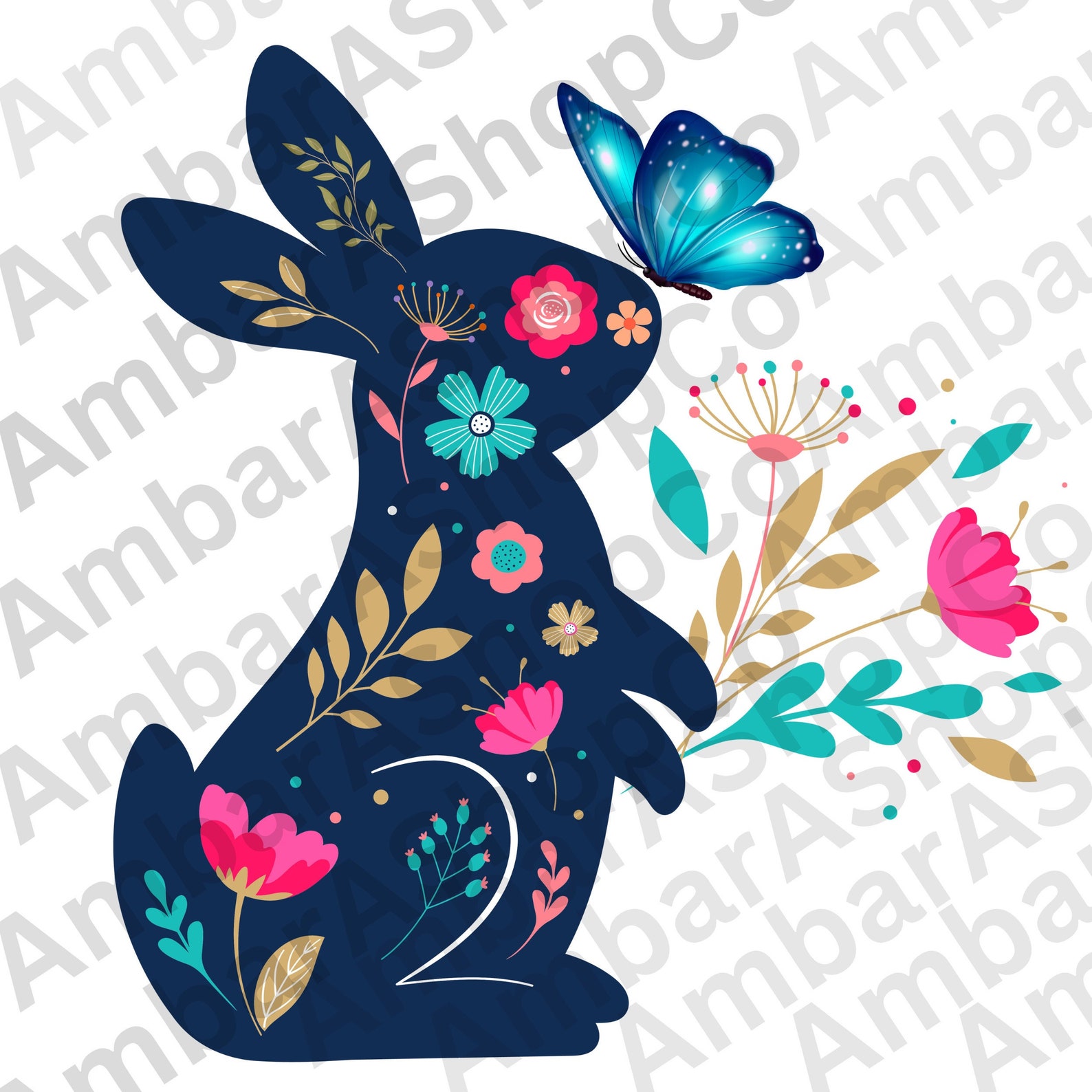 Floral Bunny PNG Rabbit Butterfly Svg Easter Cute Png Happy Easter SVG ...