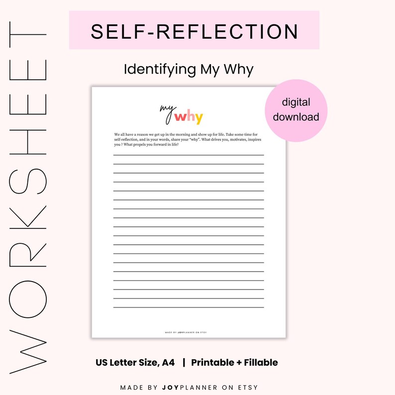 Self Reflection My Why Worksheet Joyplanner Digital Download Planning