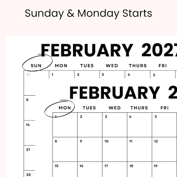 February 2027 Minimalist Calendar: Printable Monthly ...
