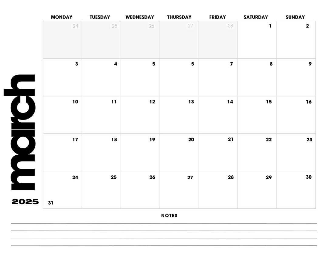 Dated March 2025 Modern Monthly Calendar Printable PDF Instant Digital Dated March 2025 Modern Monthly Calendar Printable PDF Instant Digital