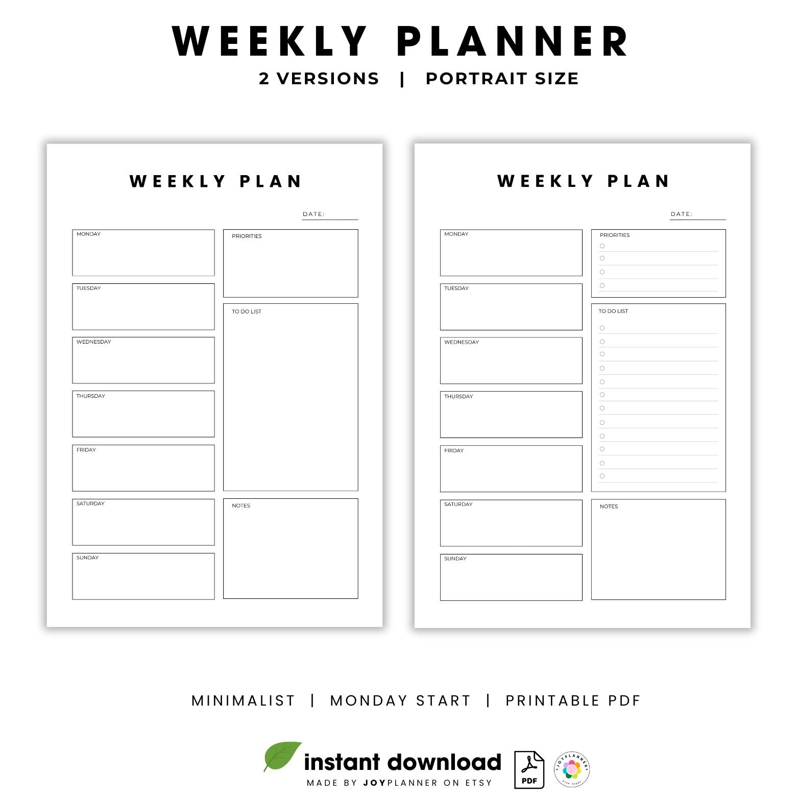 Minimalist Weekly Planner Printable | Brain Dump, To-do List (PDF) - Etsy