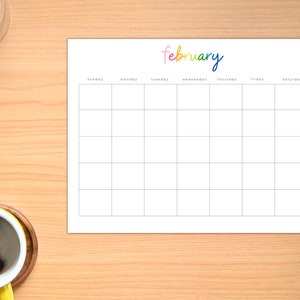Blank Monthly Rainbow Calendar Printable Digital 2023 Planner Instant ...