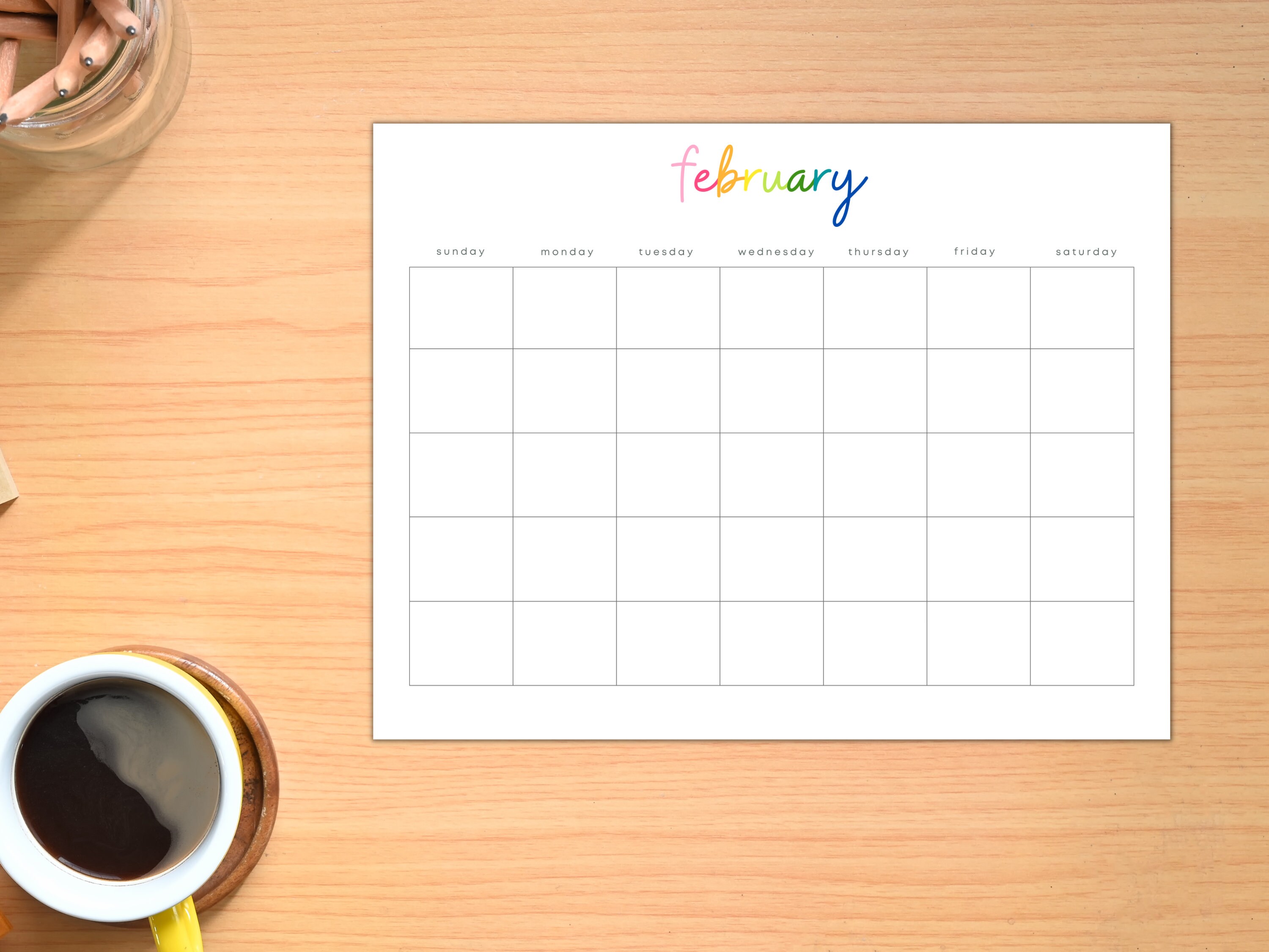 Blank Monthly Rainbow Calendar Printable Digital 2023 Planner Instant ...