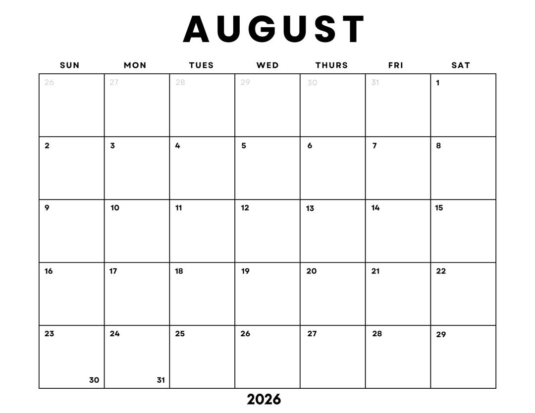 August 2026 Calendar Printable: Minimalist Monthly Planner (digital