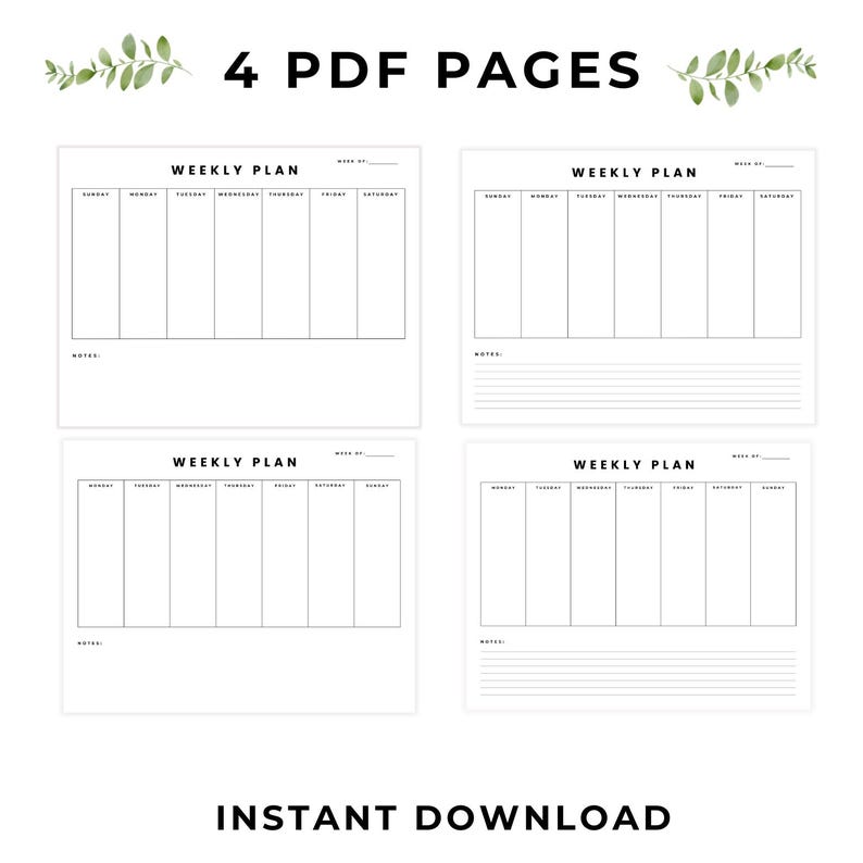 Minimalist Weekly Planner Printable PDF W/notes | 1 Week Overview 2026 ...