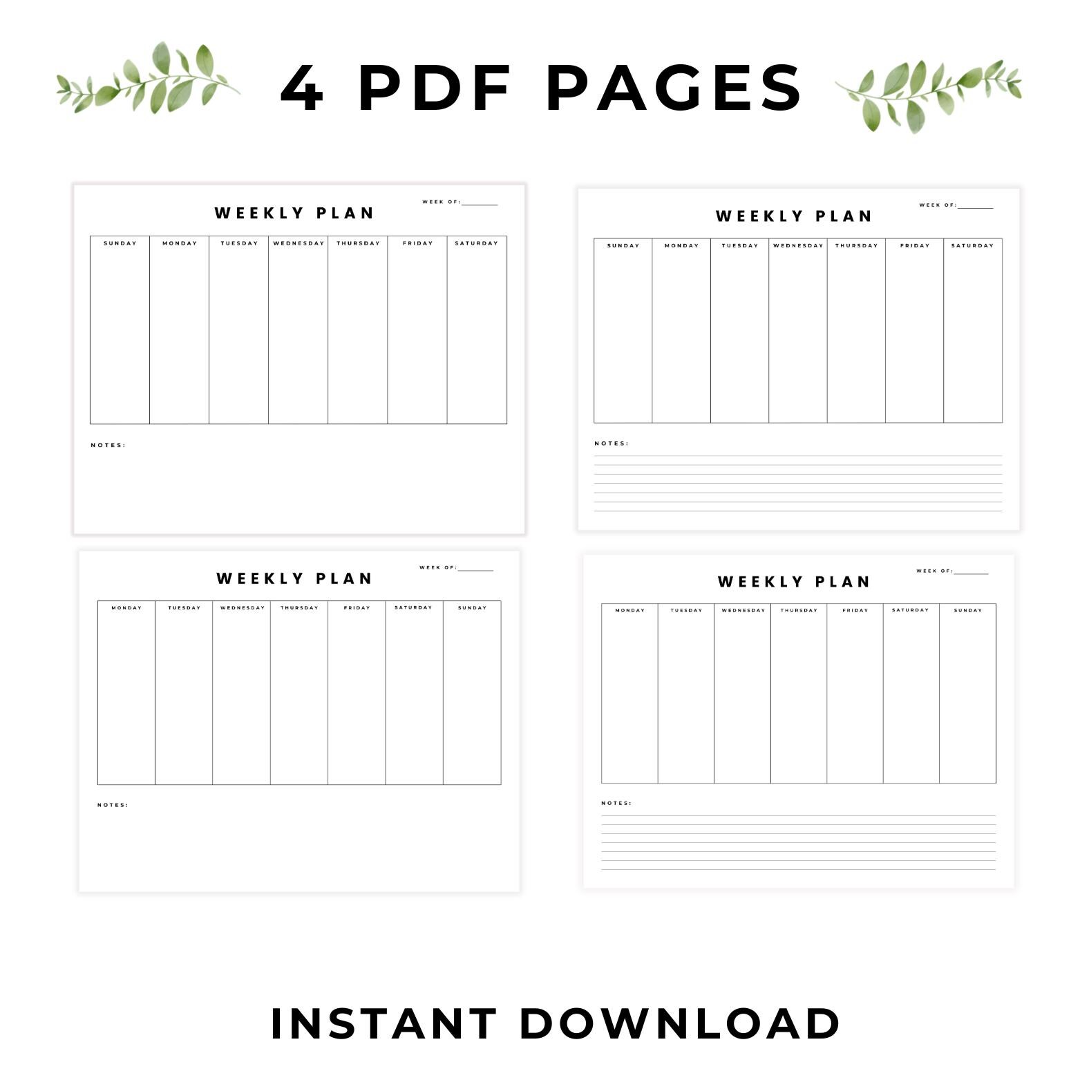 Minimalist Weekly Planner Printable PDF W/notes | 1 Week Overview 2026 ...