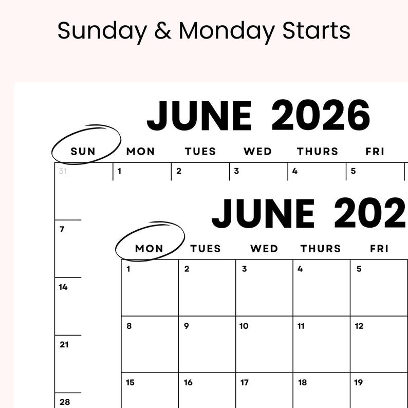 June 2026 Monthly Calendar Printable: Minimalist PDF (sunday/monday